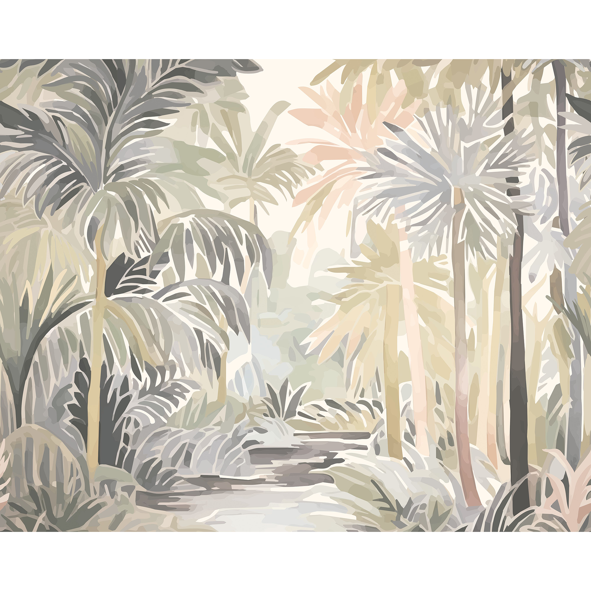 Pretty Palms Natural Stone Mural (Large) by Origin Murals