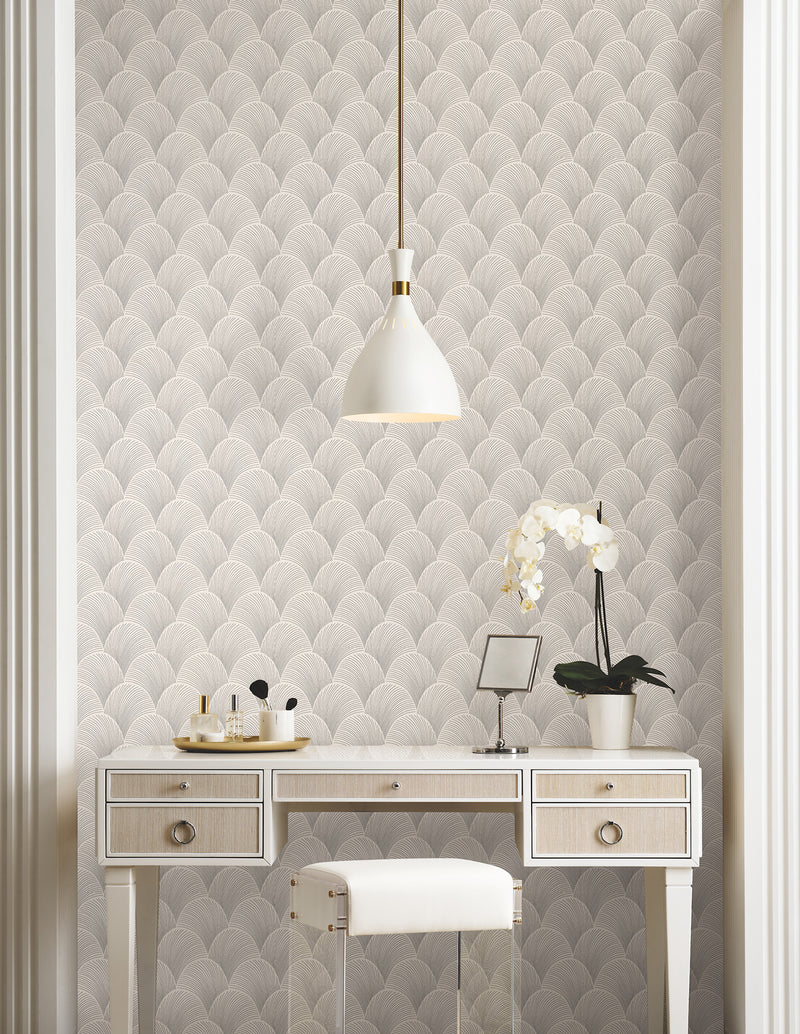 Candice Olson Metallic Scallop Cream Natural Discovery Wallpaper by York Wallcoverings