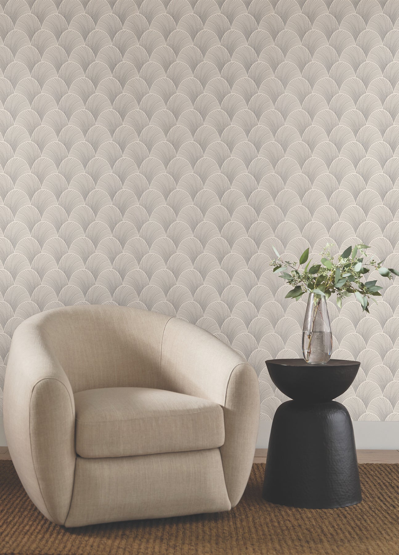 Candice Olson Metallic Scallop Cream Natural Discovery Wallpaper by York Wallcoverings