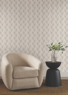 Candice Olson Metallic Scallop Cream Natural Discovery Wallpaper by York Wallcoverings