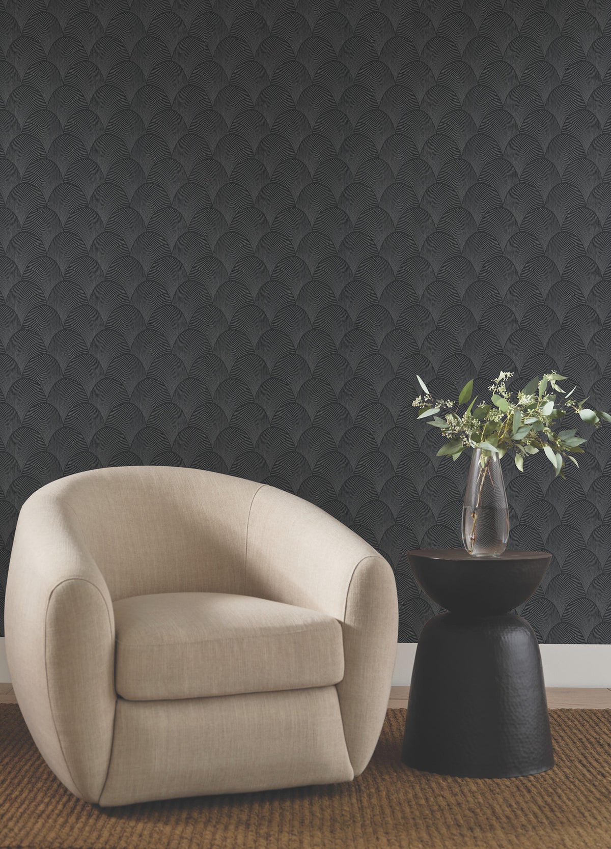 Candice Olson Metallic Scallop Black Natural Discovery Wallpaper by York Wallcoverings