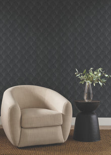 Candice Olson Metallic Scallop Black Natural Discovery Wallpaper by York Wallcoverings