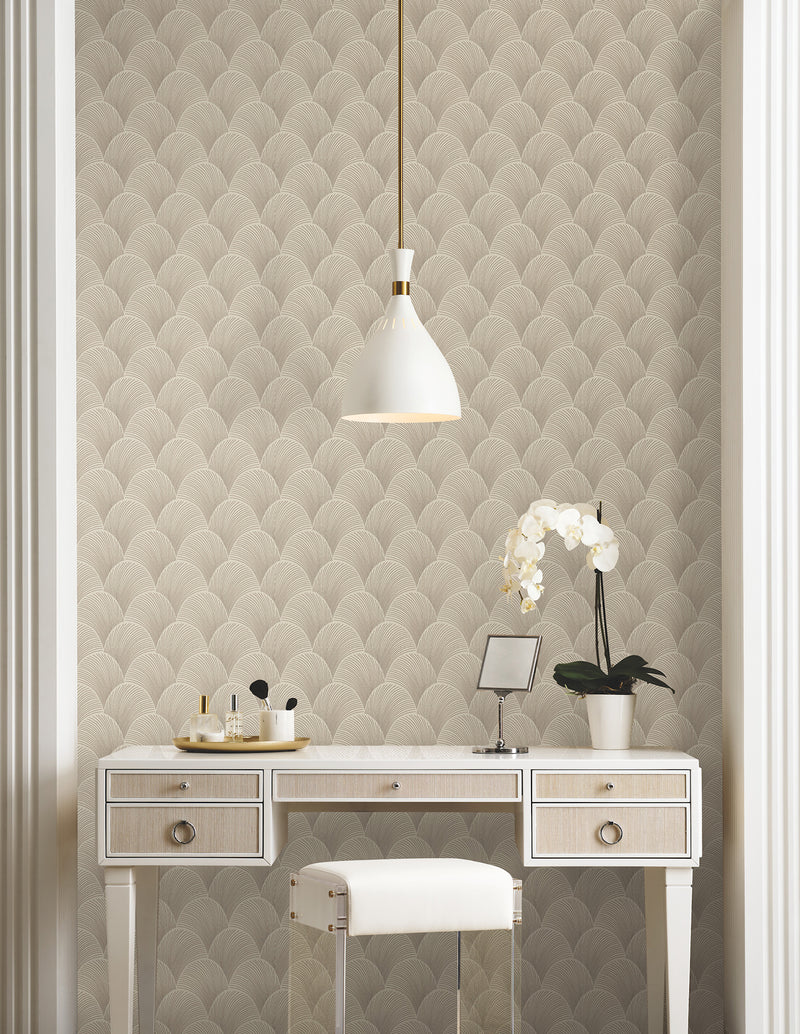 Candice Olson Metallic Scallop Beige Natural Discovery Wallpaper by York Wallcoverings