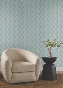 Candice Olson Metallic Scallop Blue Pearl Natural Discovery Wallpaper by York Wallcoverings