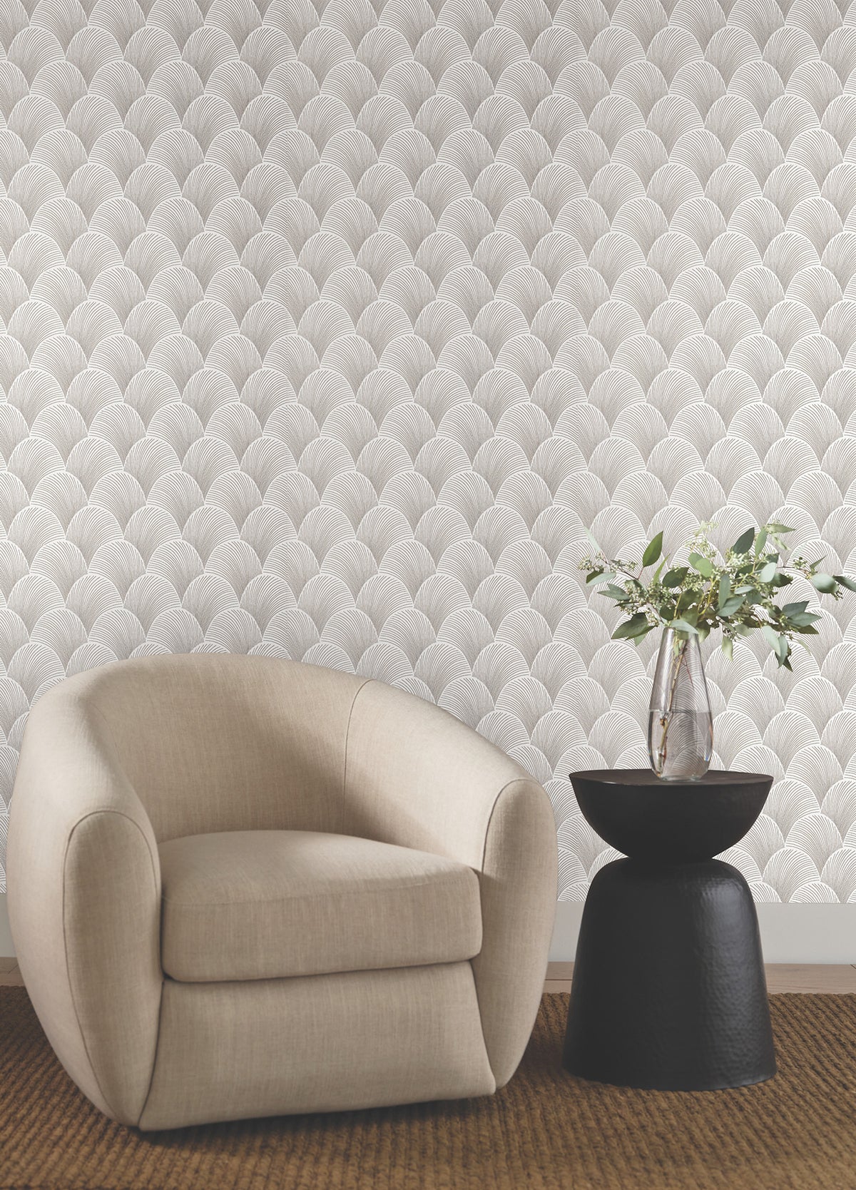 Candice Olson Metallic Scallop White Natural Discovery Wallpaper by York Wallcoverings