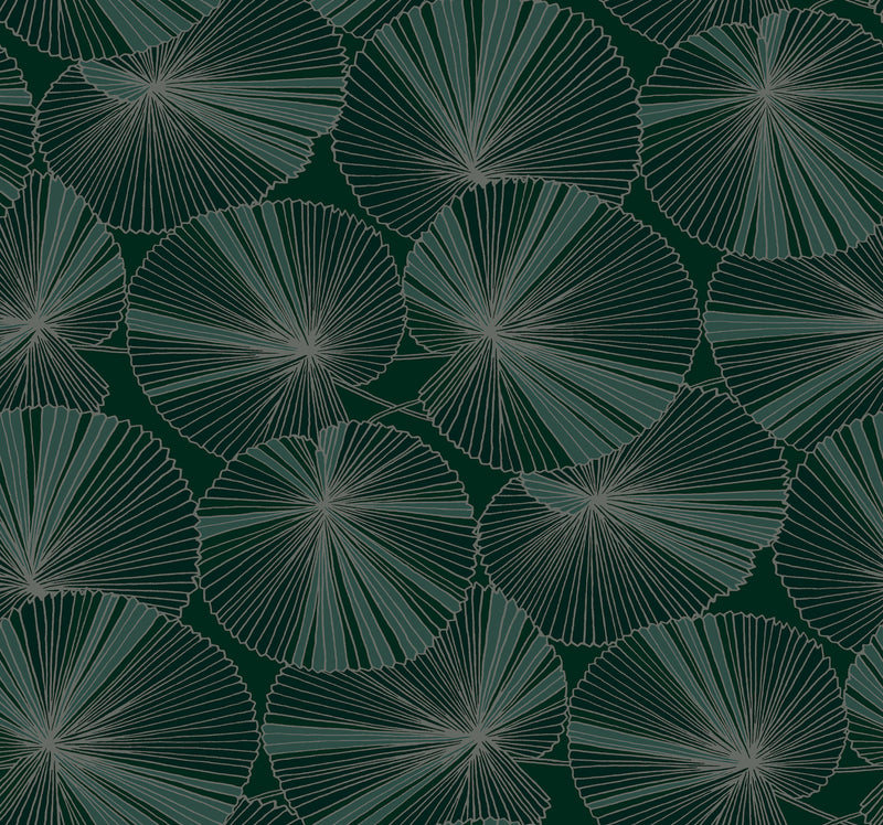 Candice Olson Layered Lily Pads Deep Green Natural Discovery Wallpaper by York Wallcoverings