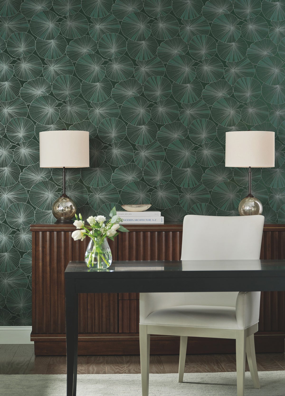 Candice Olson Layered Lily Pads Deep Green Natural Discovery Wallpaper by York Wallcoverings
