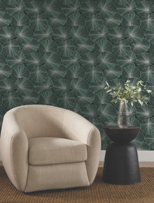 Candice Olson Layered Lily Pads Deep Green Natural Discovery Wallpaper by York Wallcoverings