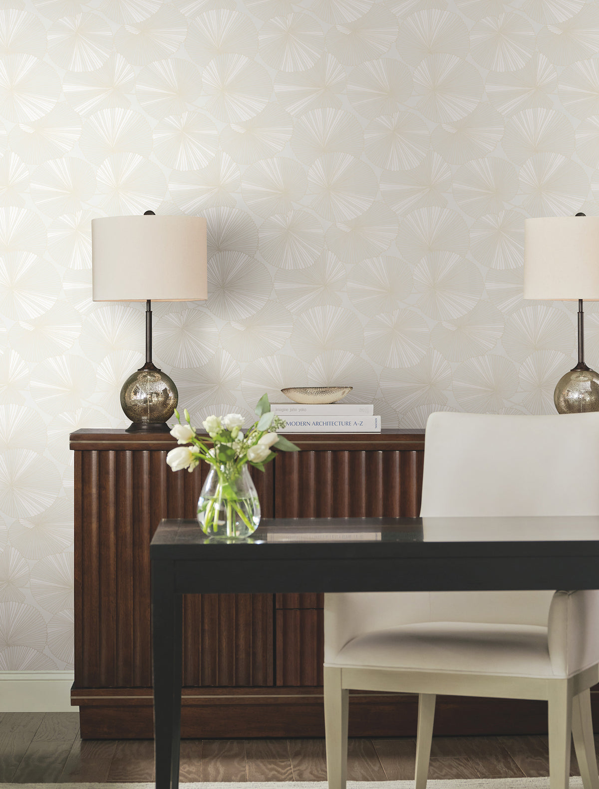 Candice Olson Layered Lily Pads White Natural Discovery Wallpaper by York Wallcoverings