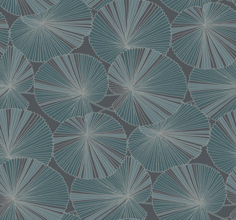 Candice Olson Layered Lily Pads Deep Blue Natural Discovery Wallpaper by York Wallcoverings