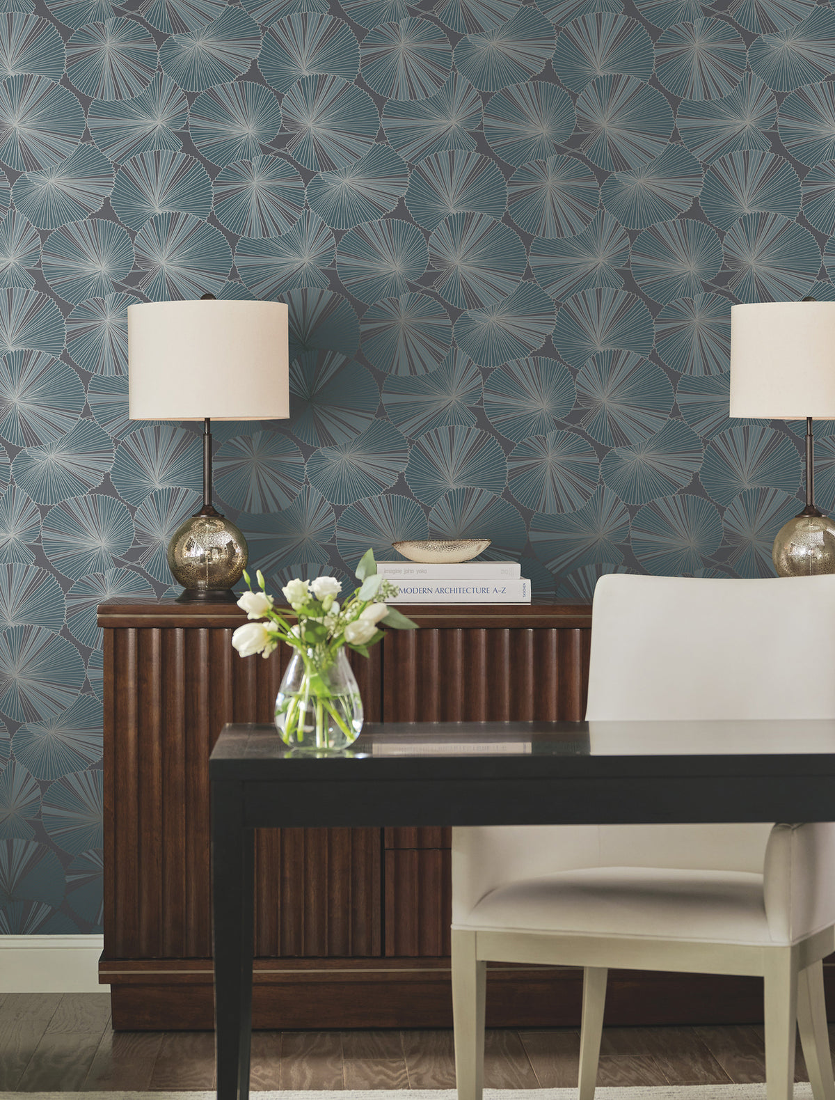 Candice Olson Layered Lily Pads Deep Blue Natural Discovery Wallpaper by York Wallcoverings