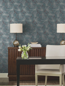 Candice Olson Layered Lily Pads Deep Blue Natural Discovery Wallpaper by York Wallcoverings