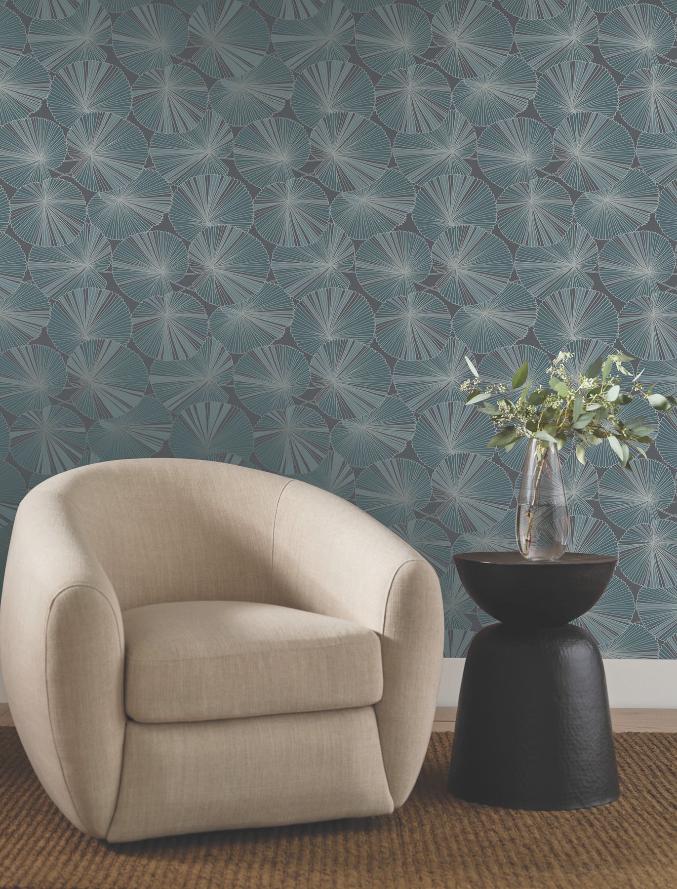 Candice Olson Layered Lily Pads Deep Blue Natural Discovery Wallpaper by York Wallcoverings