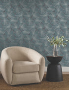 Candice Olson Layered Lily Pads Deep Blue Natural Discovery Wallpaper by York Wallcoverings