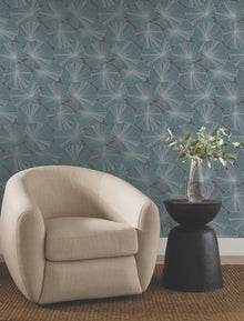 Candice Olson Layered Lily Pads Deep Blue Natural Discovery Wallpaper by York Wallcoverings
