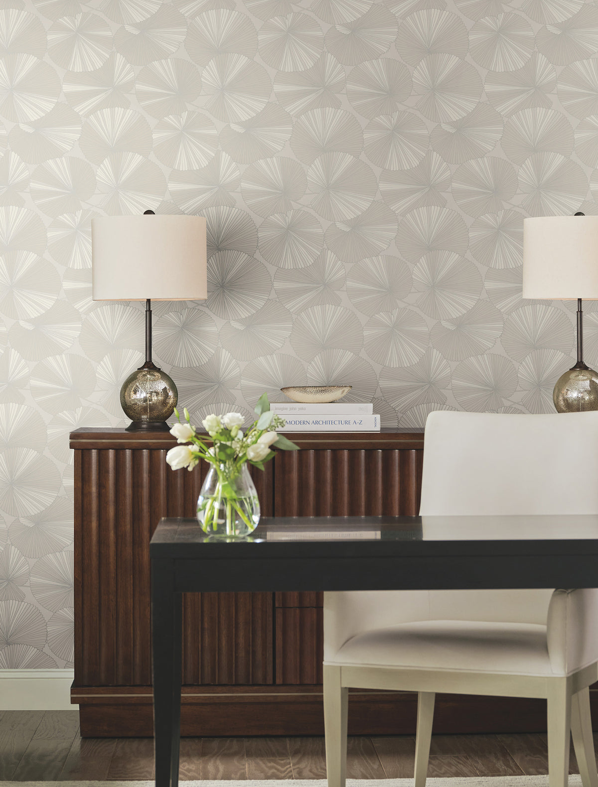 Candice Olson Layered Lily Pads Grey Natural Discovery Wallpaper by York Wallcoverings