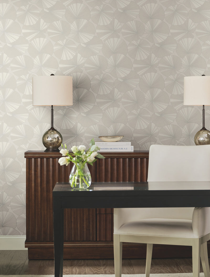 Candice Olson Layered Lily Pads Grey Natural Discovery Wallpaper by York Wallcoverings