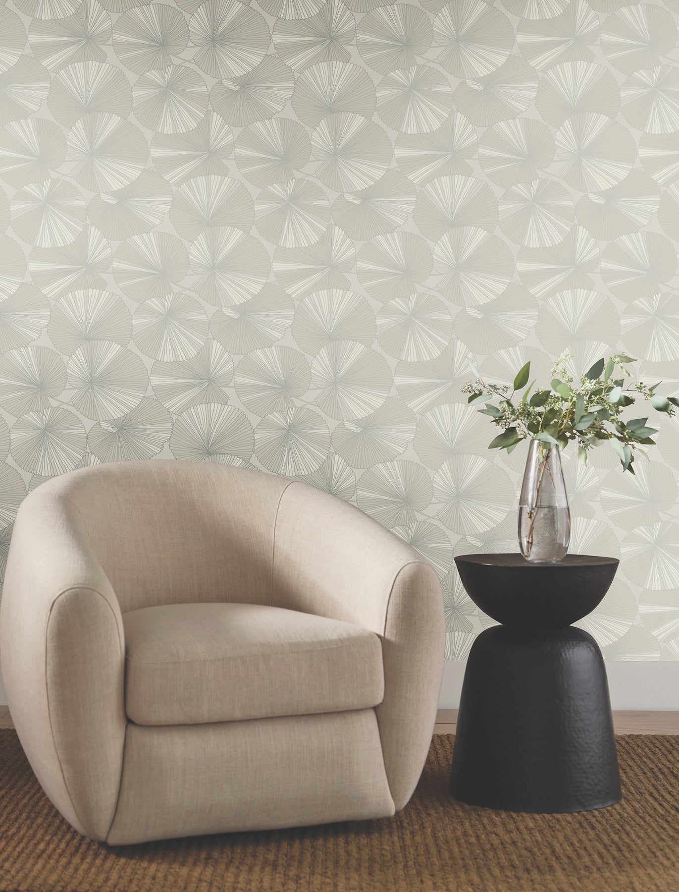 Candice Olson Layered Lily Pads Grey Natural Discovery Wallpaper by York Wallcoverings