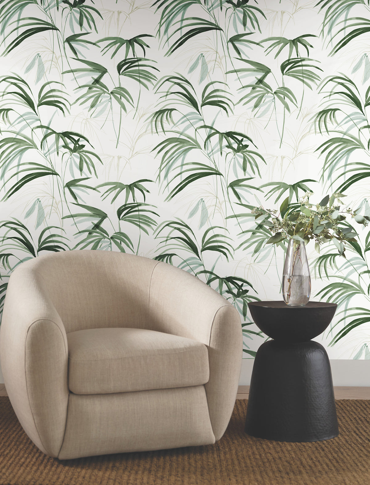 Candice Olson Inky Palms Green Natural Discovery Wallpaper by York Wallcoverings