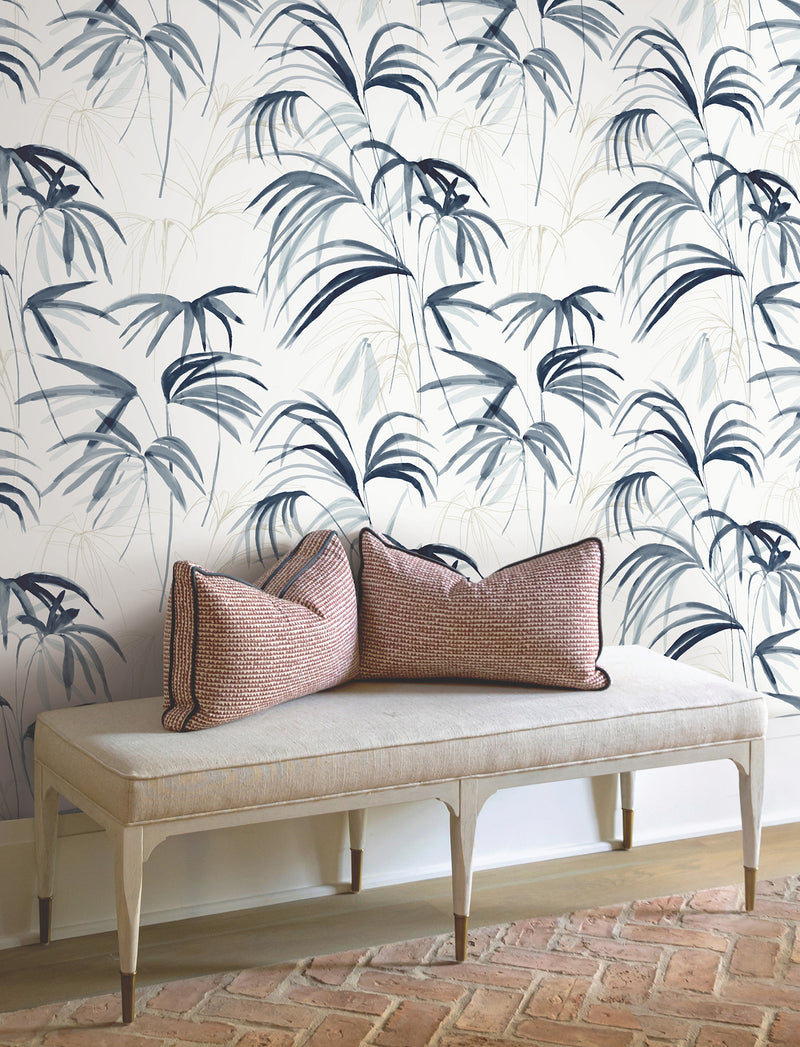 Candice Olson Inky Palms Blue Natural Discovery Wallpaper by York Wallcoverings