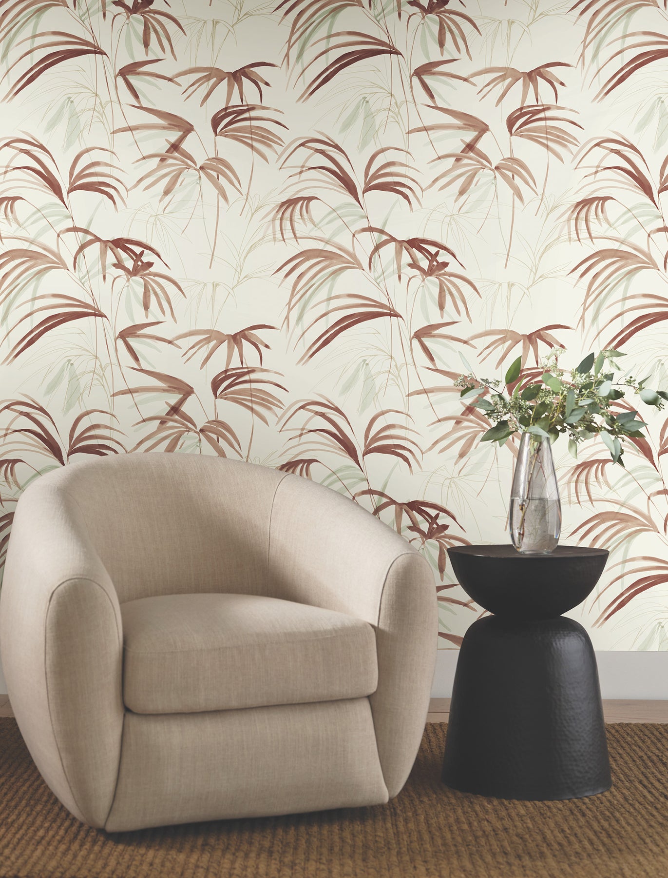 Candice Olson Inky Palms Clay Natural Discovery Wallpaper by York Wallcoverings