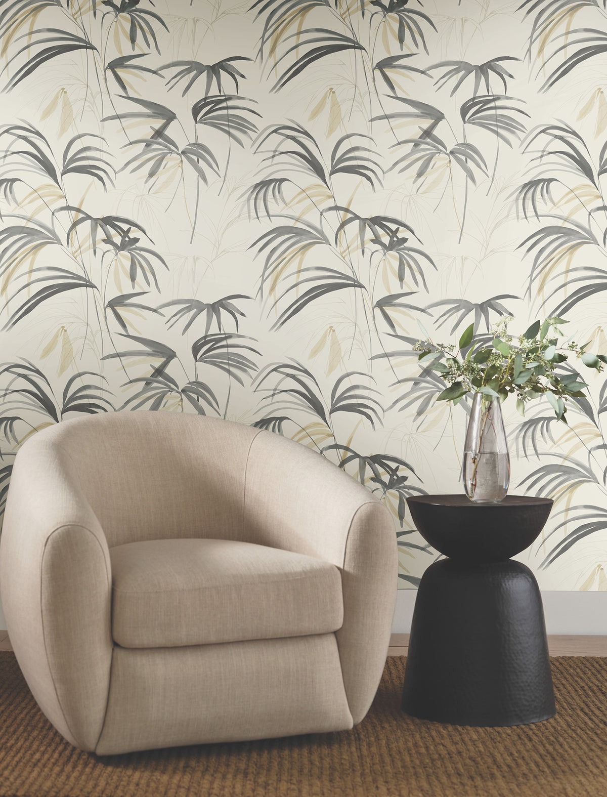 Candice Olson Inky Palms Warm Neutral Natural Discovery Wallpaper by York Wallcoverings
