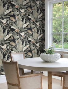 Tropical Cabana Black Natural Discovery Wallpaper by York Wallcoverings