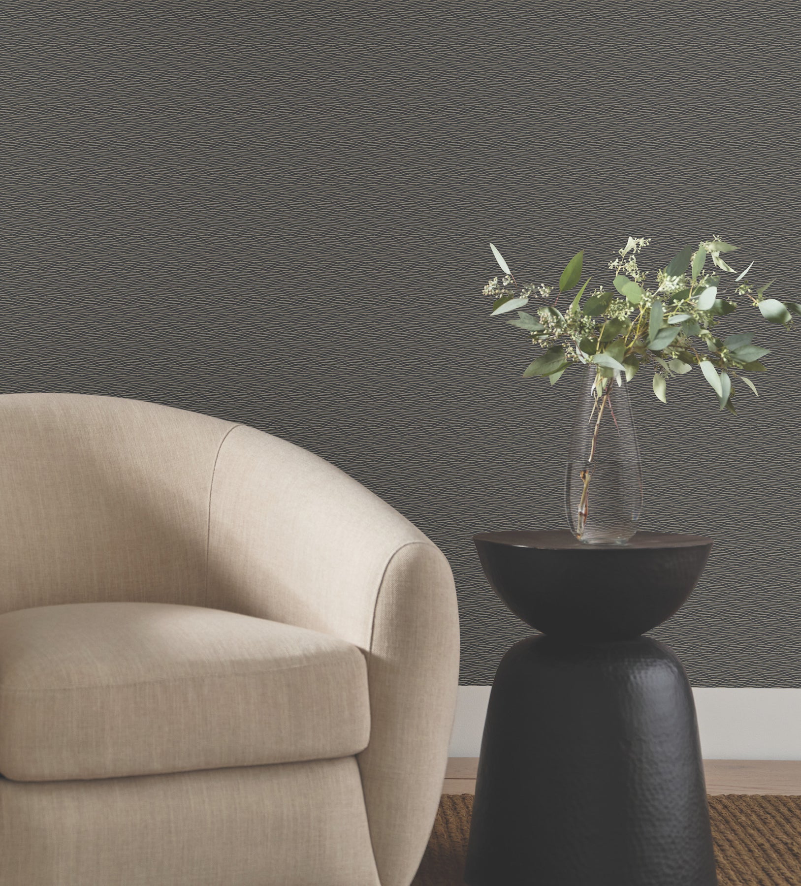 Elevated Waves Black Natural Discovery Wallpaper by York Wallcoverings