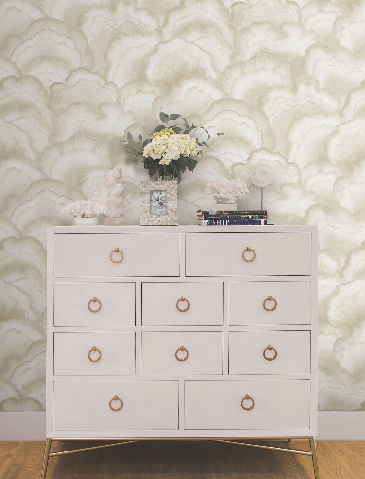 Candice Olson Abalone Fans Sand Natural Discovery Wallpaper by York Wallcoverings