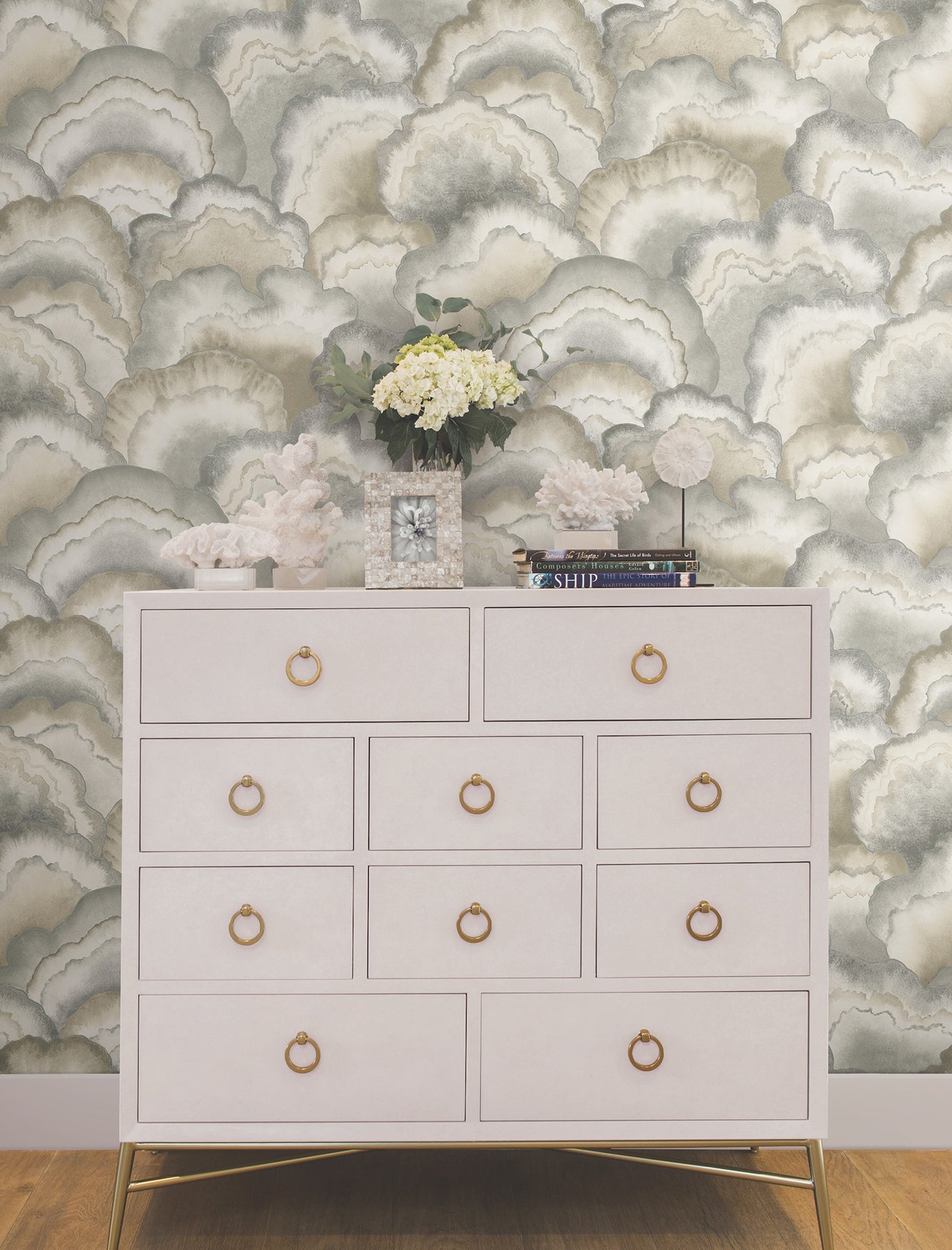 Candice Olson Abalone Fans Smokey Natural Discovery Wallpaper by York Wallcoverings