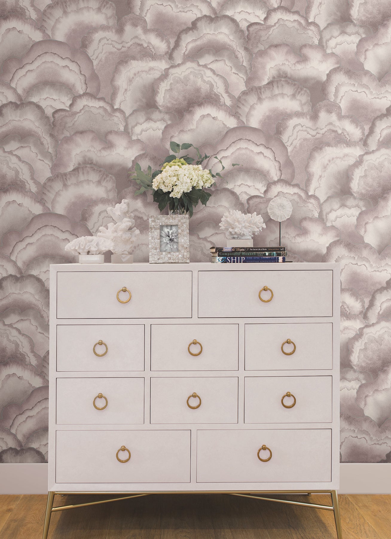 Candice Olson Abalone Fans Lavender Natural Discovery Wallpaper by York Wallcoverings