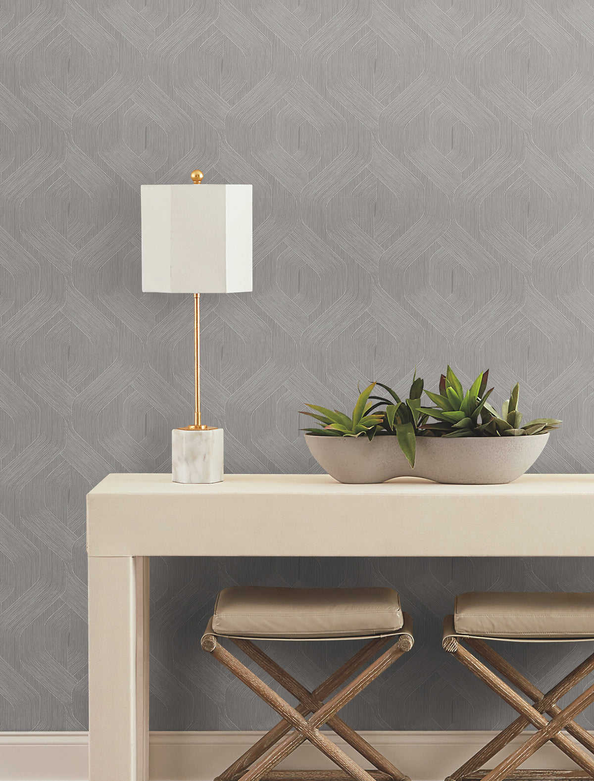 Candice Olson Fine Line Geometric Grey Natural Discovery Wallpaper by York Wallcoverings