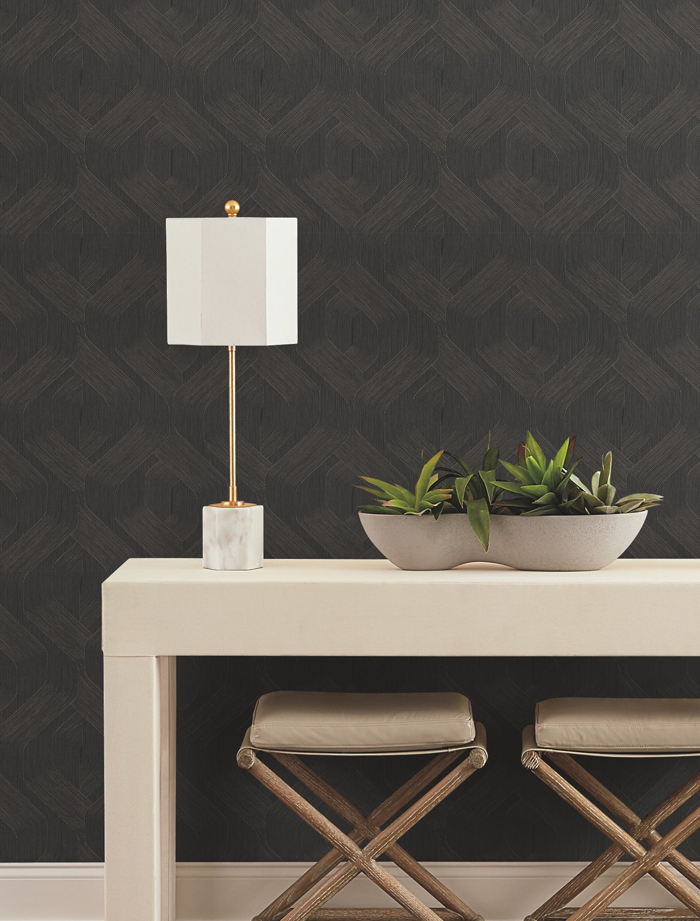 Candice Olson Fine Line Geometric Black Natural Discovery Wallpaper by York Wallcoverings