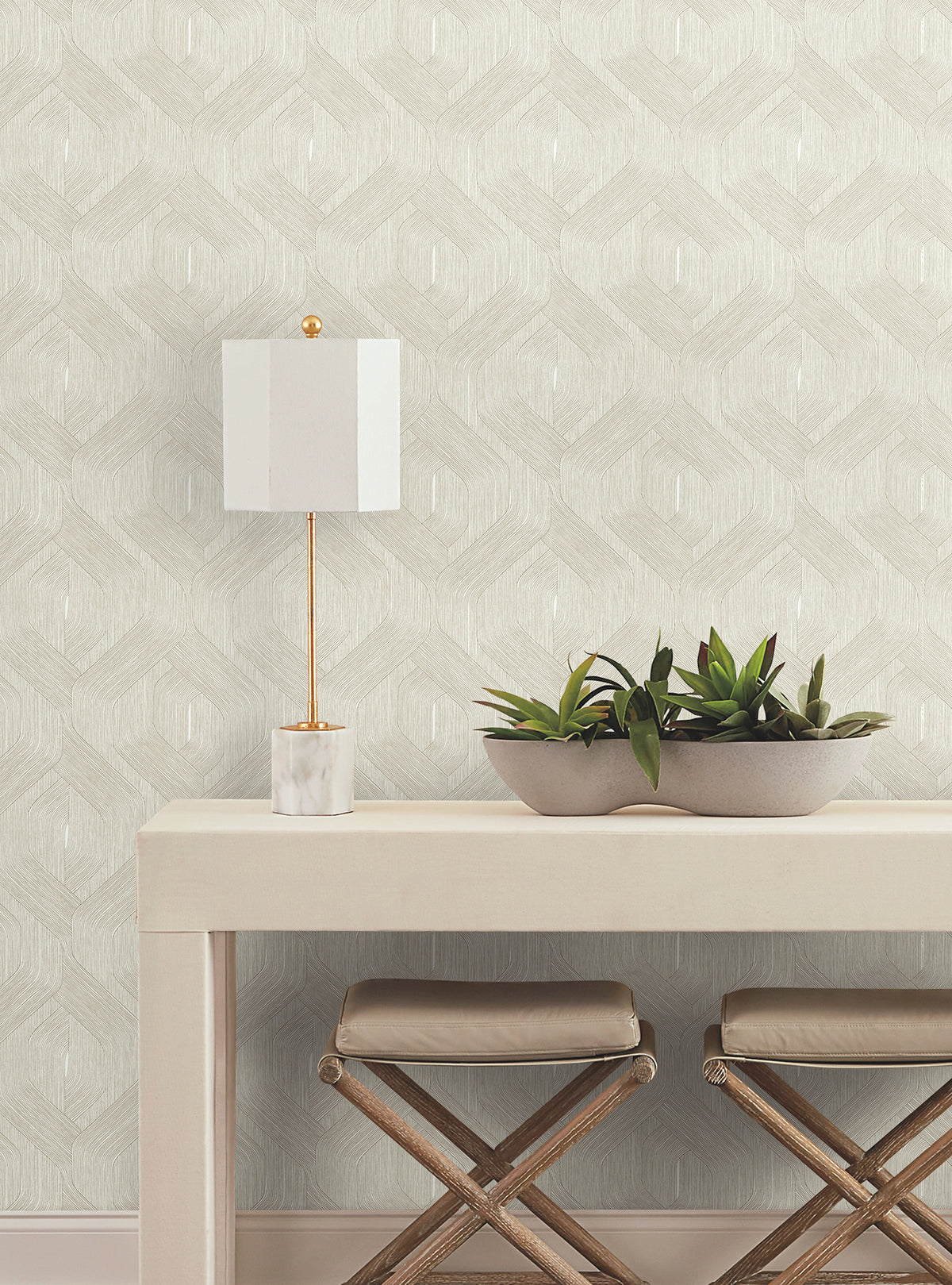 Candice Olson Fine Line Geometric Taupe on White Natural Discovery Wallpaper by York Wallcoverings