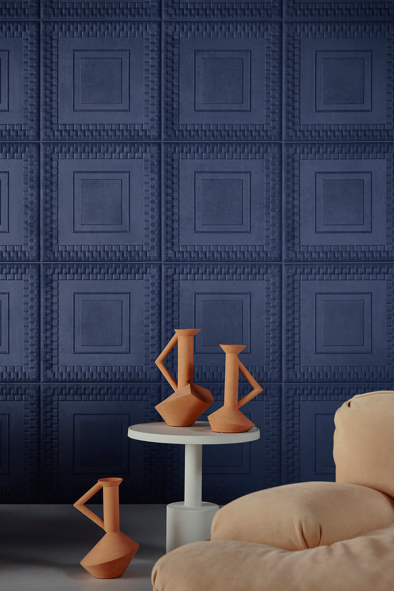 44030 Pantheon Objet Navy Wallpaper By Arte