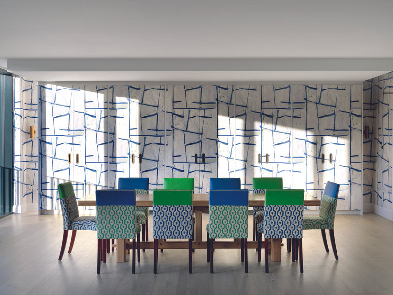 Ocean Squares Vinyl wallpaper by Christopher Farr Cloth in a room setting