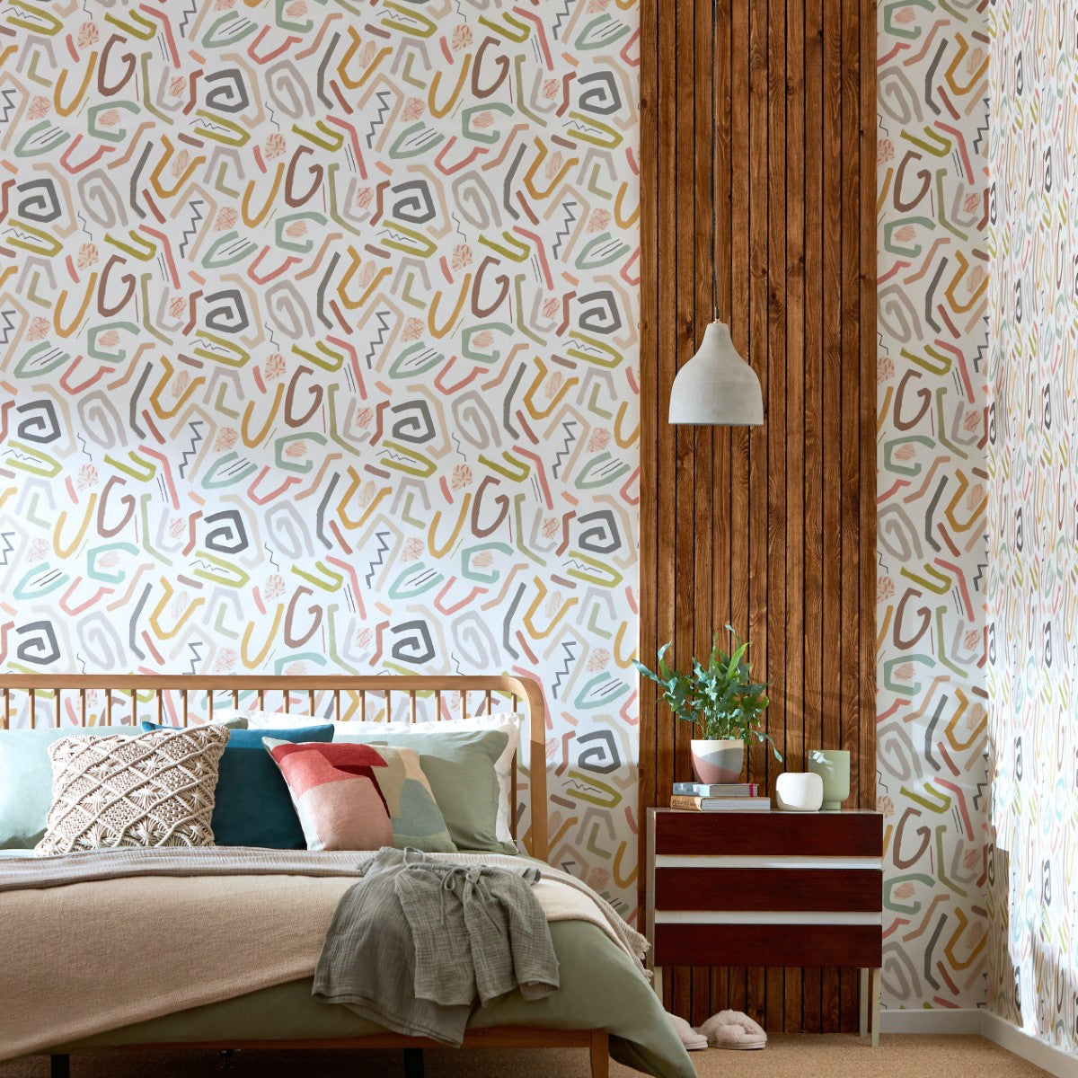 ABS50124W Squiggle Laurel & Sand Wallpaper by Ohpopsi