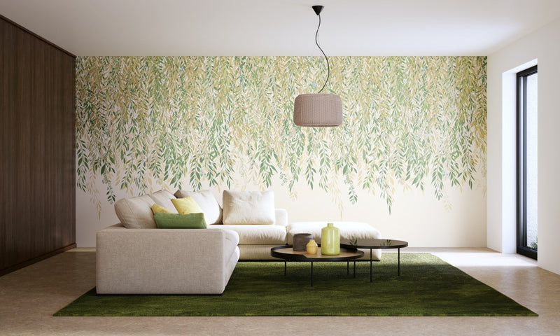 IKA50134M Cascading Willow Sage & Ochre Mural by Ohpopsi