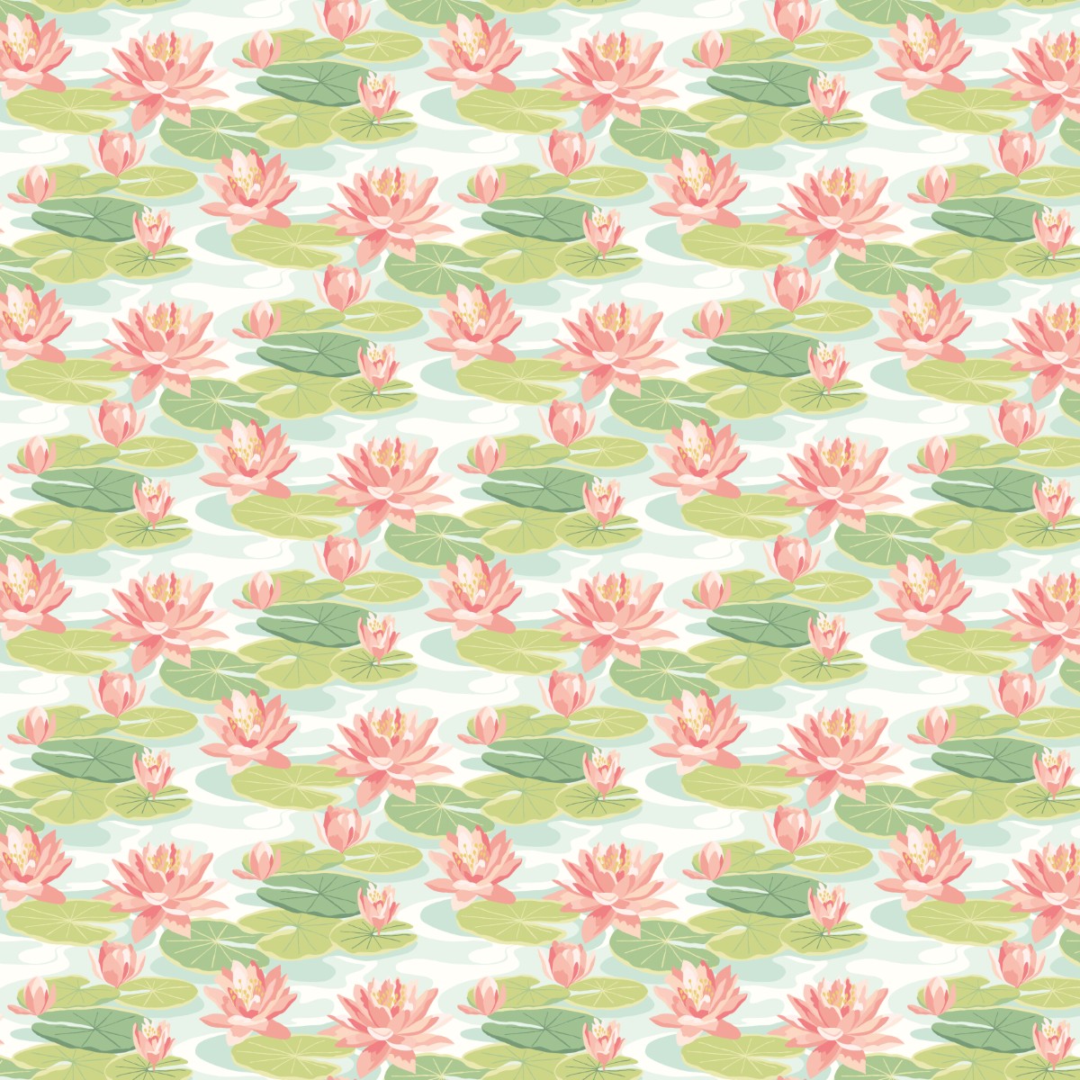 IKA50102W Waterlily Duck Egg & Coral Wallpaper by Ohpopsi