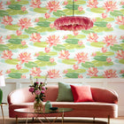 IKA50102W Waterlily Duck Egg & Coral Wallpaper by Ohpopsi