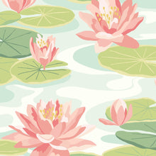 IKA50102W Waterlily Duck Egg & Coral Wallpaper by Ohpopsi