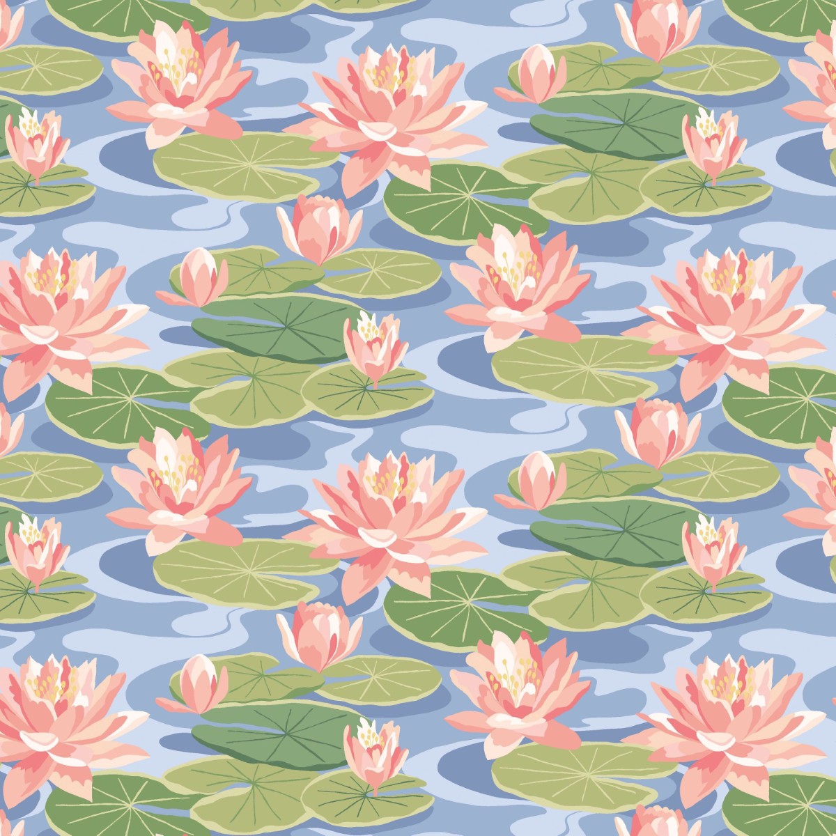 IKA50103W Waterlily Cornflower Wallpaper by Ohpopsi