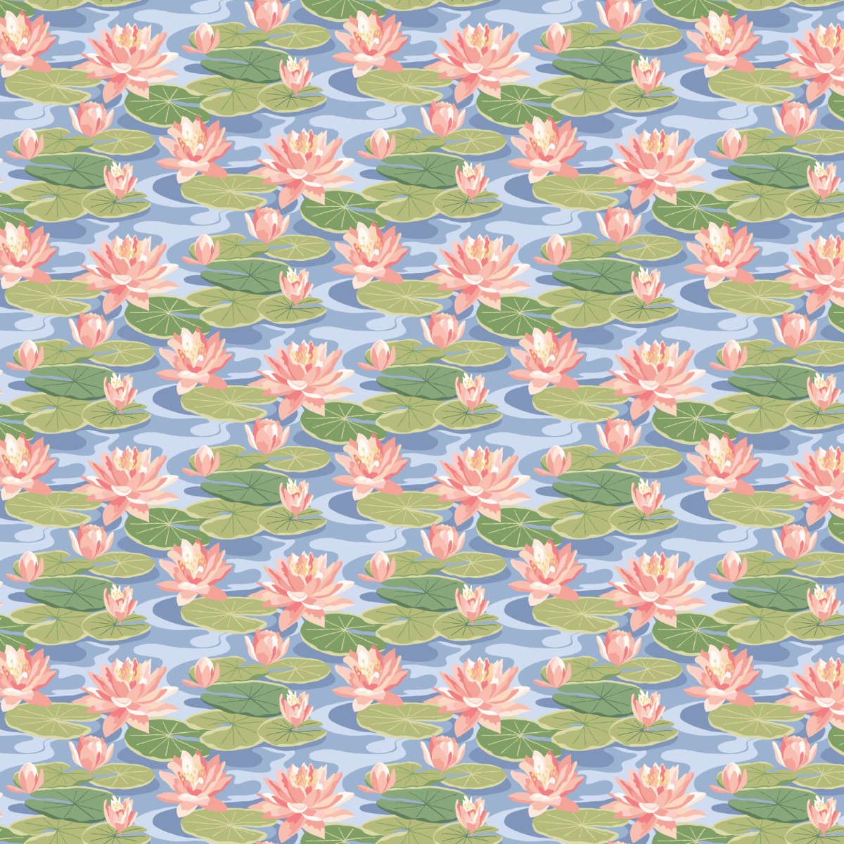 IKA50103W Waterlily Cornflower Wallpaper by Ohpopsi