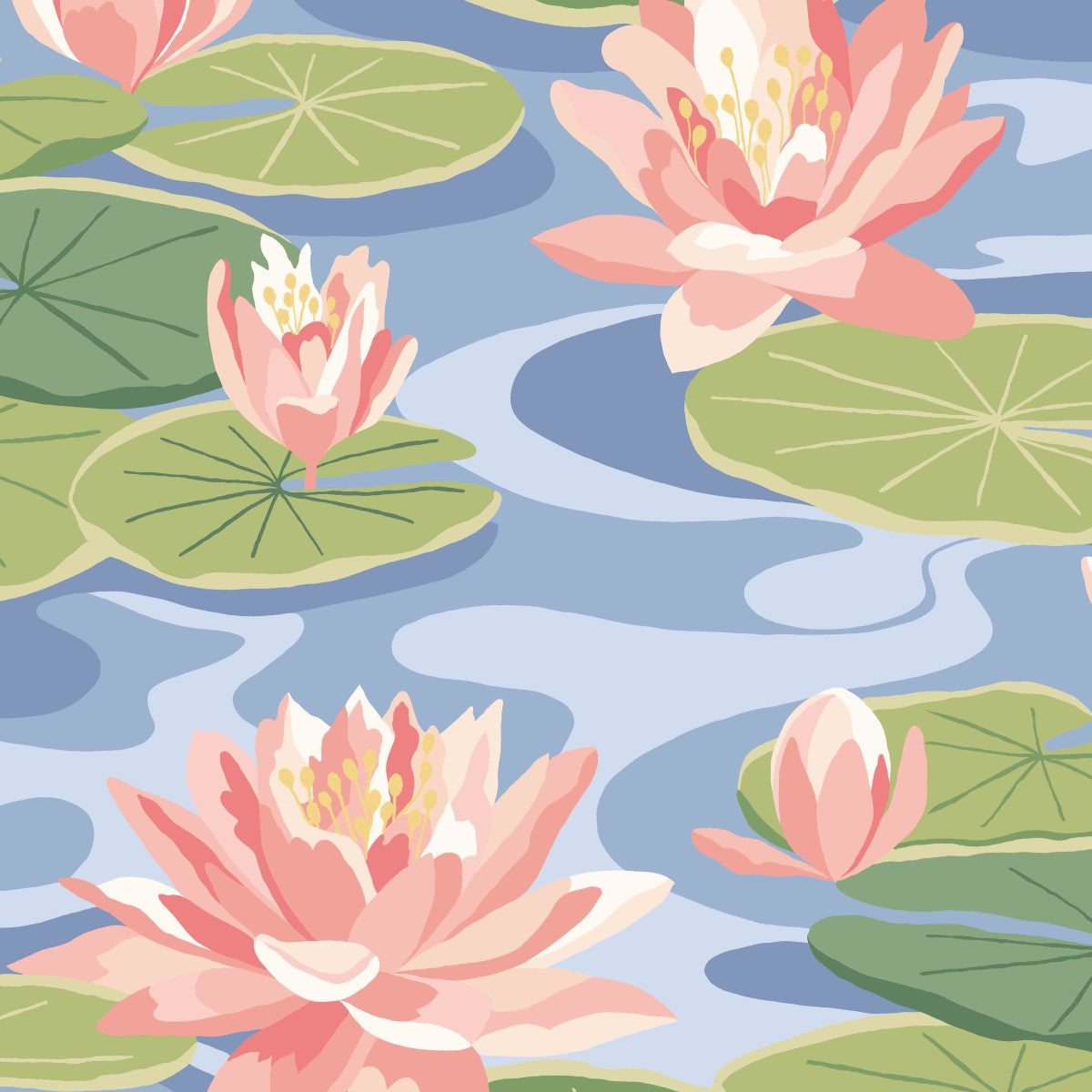 IKA50103W Waterlily Cornflower Wallpaper by Ohpopsi