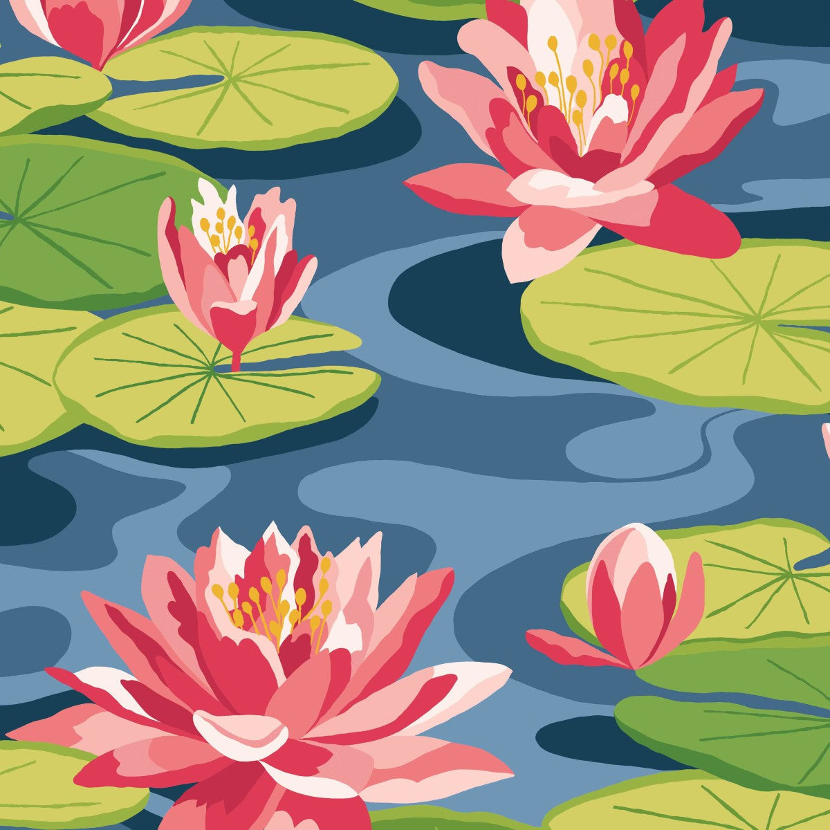 IKA50104W Waterlily Midnight Rouge Wallpaper by Ohpopsi