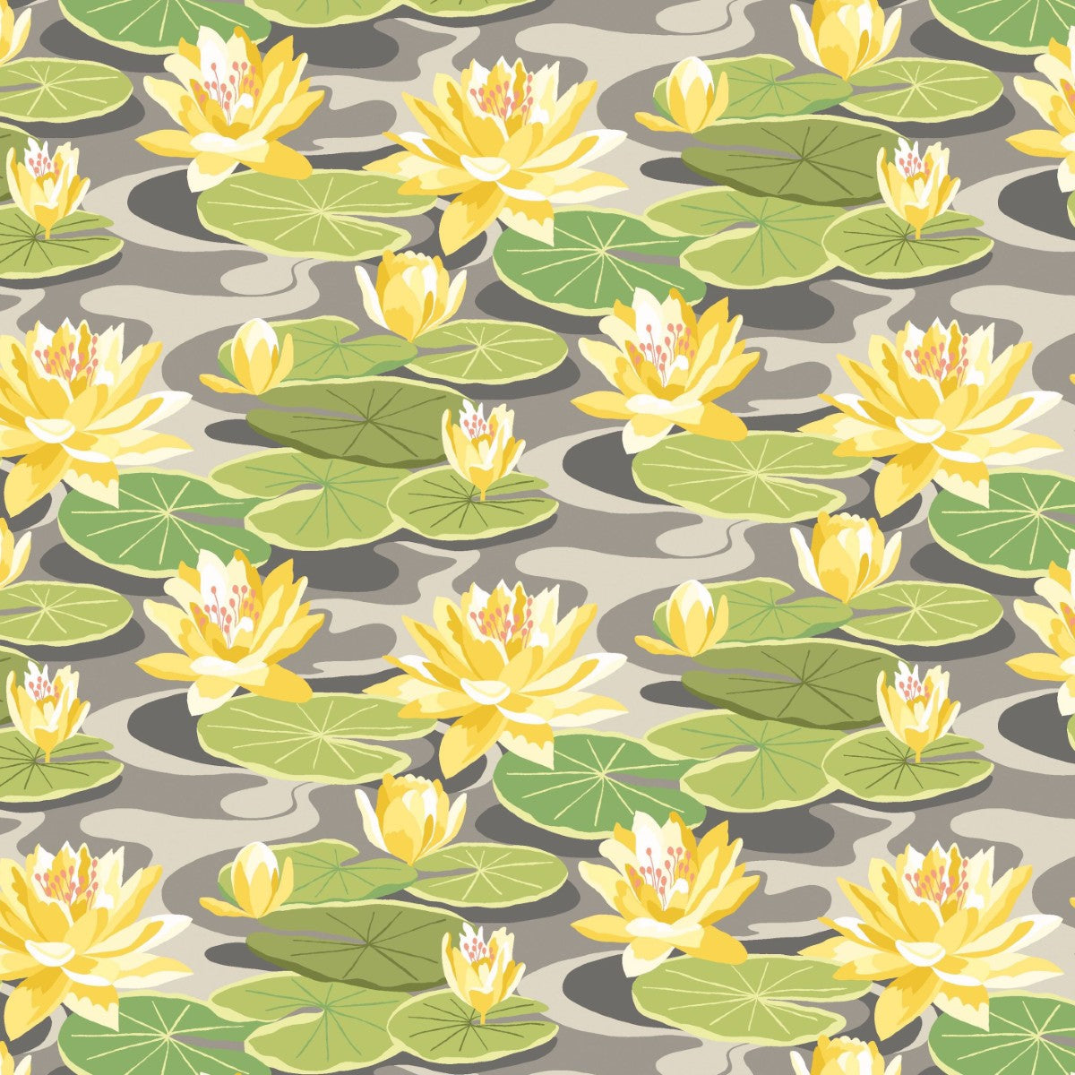 IKA50105W Waterlily Charcoal & Mustard Wallpaper by Ohpopsi
