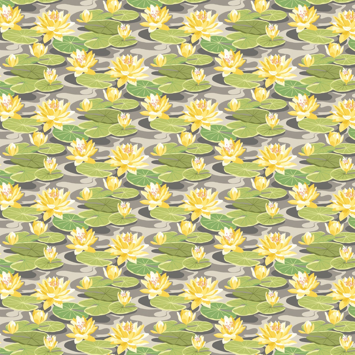 IKA50105W Waterlily Charcoal & Mustard Wallpaper by Ohpopsi