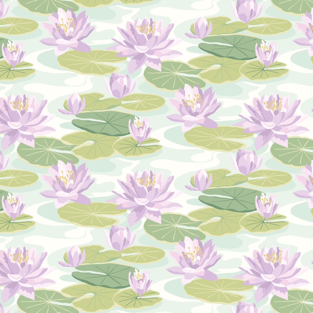 IKA50107W Waterlily Powder Blue & Lilac Wallpaper by Ohpopsi