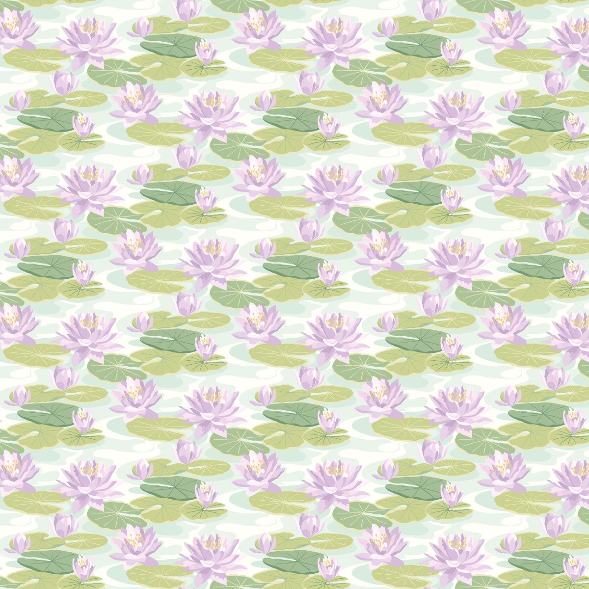 IKA50107W Waterlily Powder Blue & Lilac Wallpaper by Ohpopsi