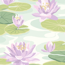 IKA50107W Waterlily Powder Blue & Lilac Wallpaper by Ohpopsi